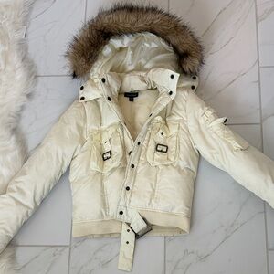 bebe Cream Quilted Puffer Coat with Hood